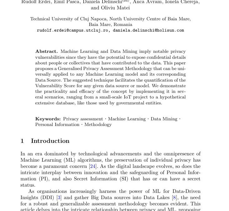 Privacy Assessment Methodology for Machine Learning Models and Data Sources