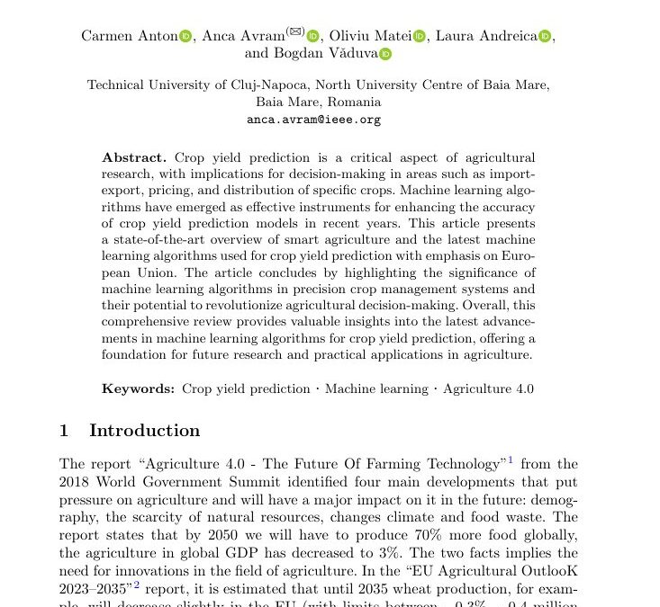 Advancements in Machine Learning Algorithms for Precision Crop Yield Prediction: A Comprehensive Review with focus on European Union