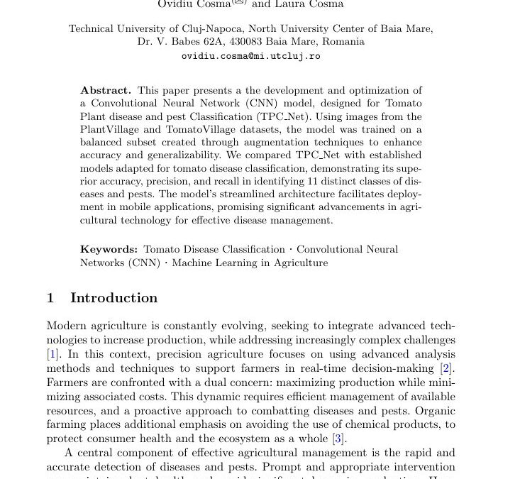 TPC Net: An Efficient CNN Architecture for Tomato Plant Disease and Pest Classification