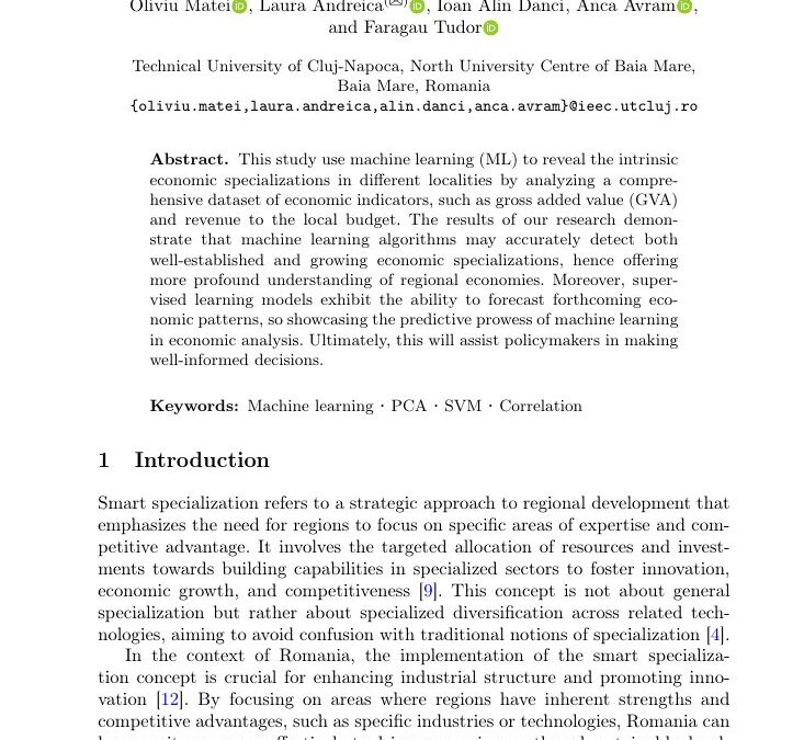 Using Machine Learning for Identifying the Intrinsic Economic Specializations of Localities