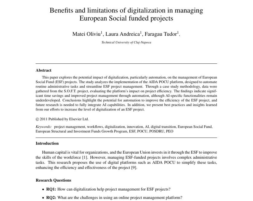 Benefits and limitations of digitalization in managing European Social funded projects