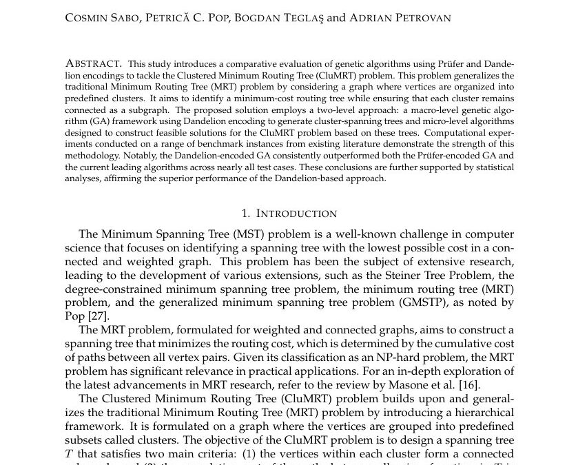 Competition between Dandelion and Prüfer encoded genetic algorithms for solving the clustered minimum routing tree problem